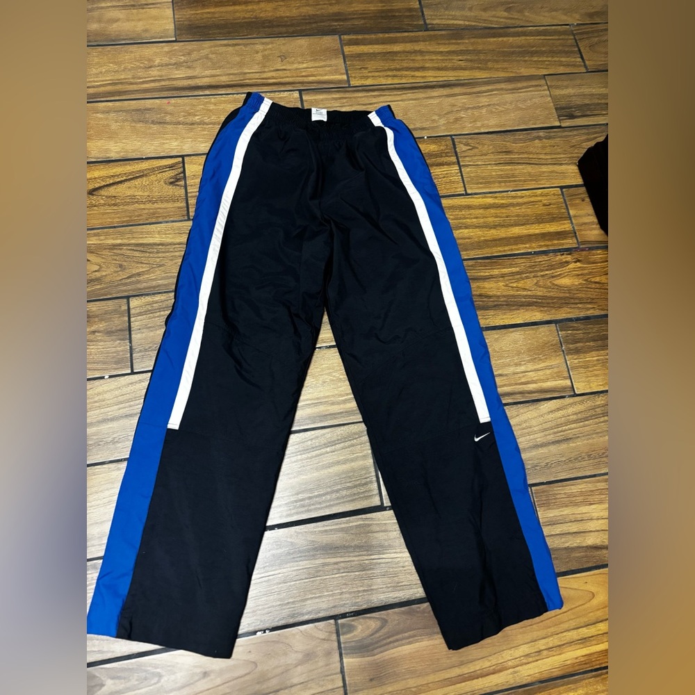 Nike Vintage Men's Black Blue Track Pants L Mesh Lined Elastic Waist